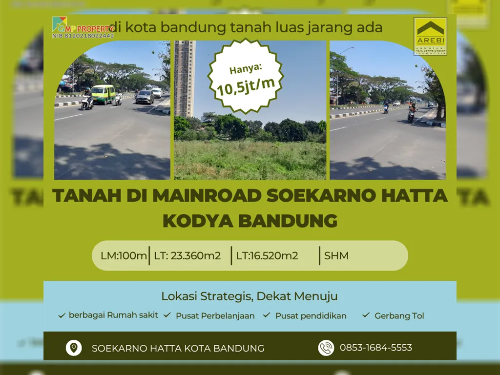 Tanah di mainroad soekarno hatta kodya bandung strategis bebas banjir